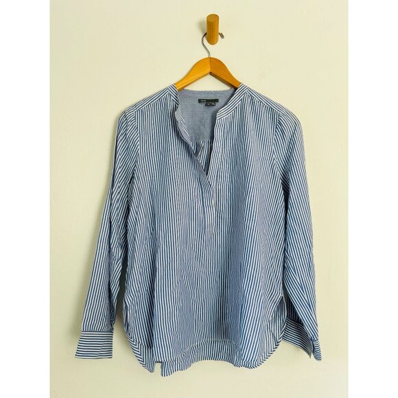 Vince Women's Sz 10 Blue & white Stripe Cotton Tunic Blouse - Picture 2 of 8